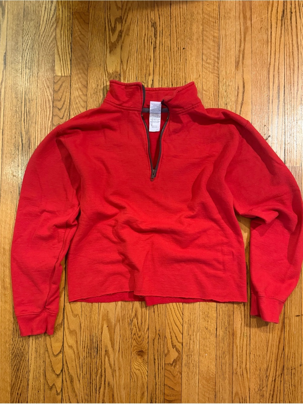 Red Cropped Quarter-Zip Sweater